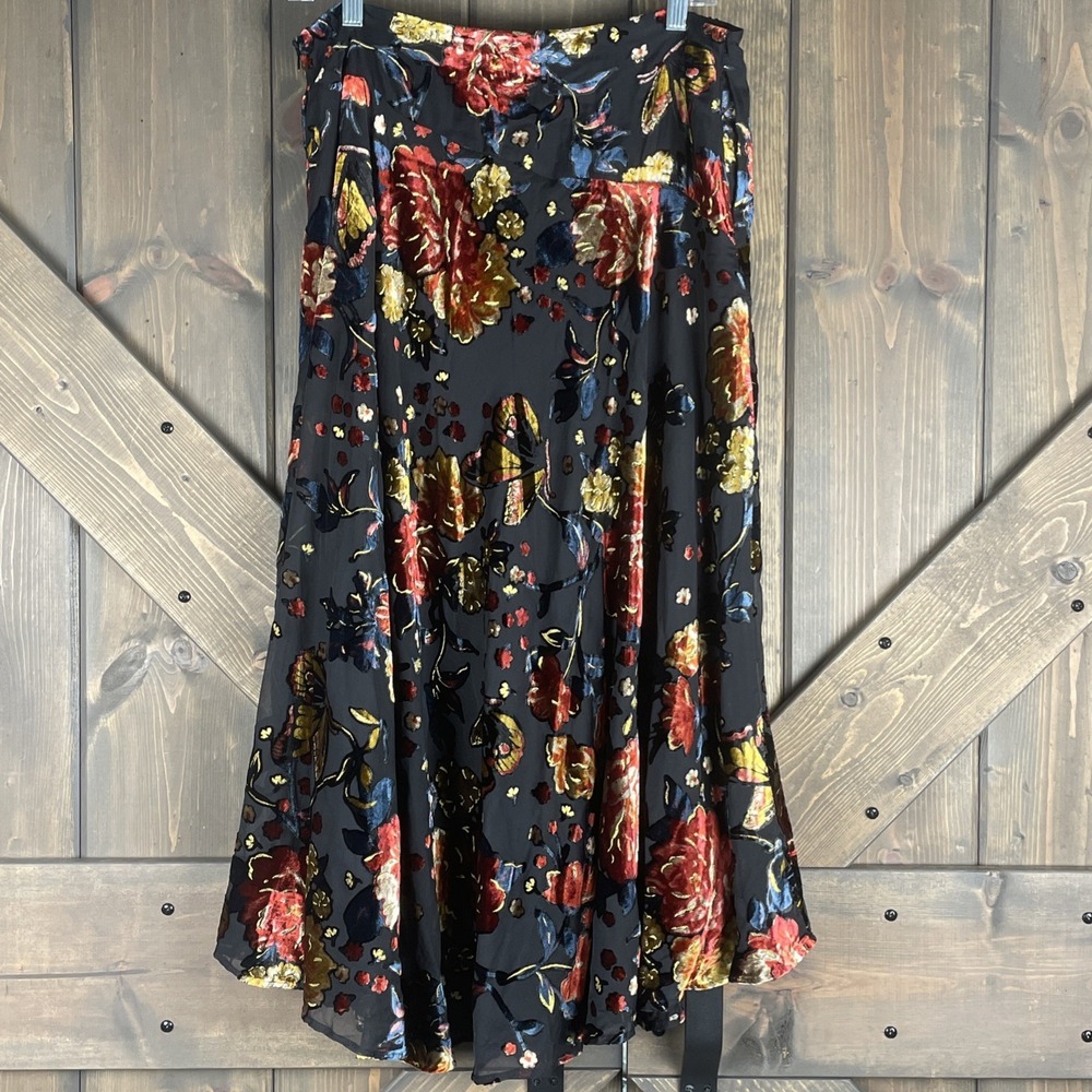 Free People Electra Heart Midi Skirt Burnout Velvet Elegant A-Line Floral Size M - Picture 6 of 13
